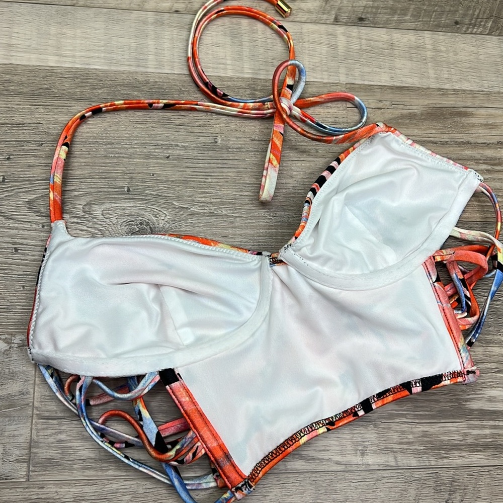 Victoria's Secret Strappy Longline Tropical Floral Bikini Swim Set NEW - Picture 11 of 16